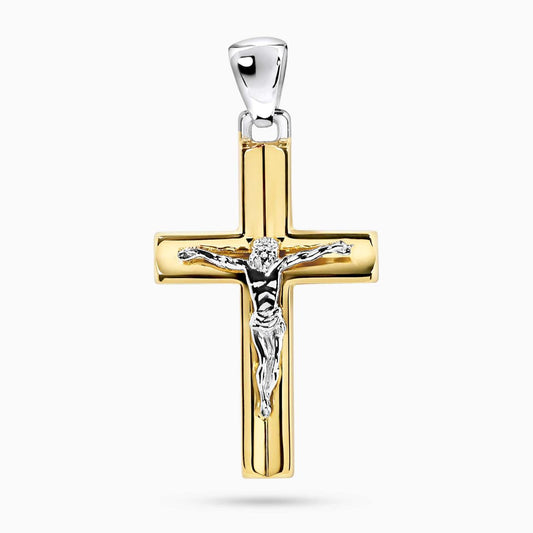 18ct yellow and white gold hollow crucifix pendant