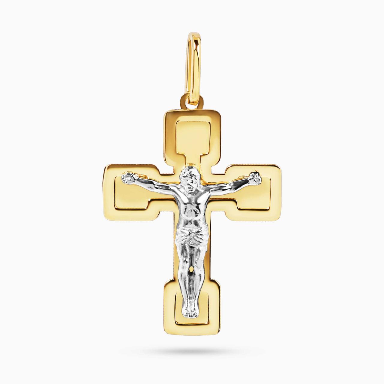 18ct yellow and white gold solid crucifix pendant