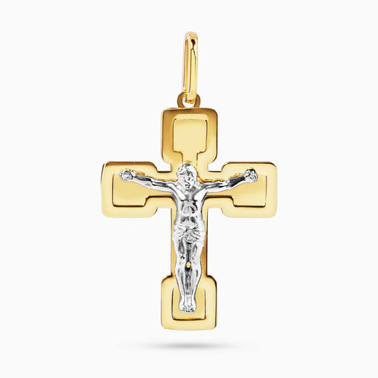 18ct yellow and white gold solid crucifix pendant