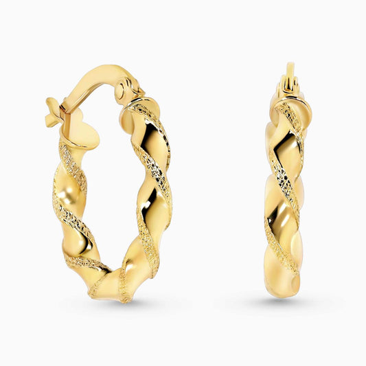 18ct yellow gold hollow plait small hoop earrings