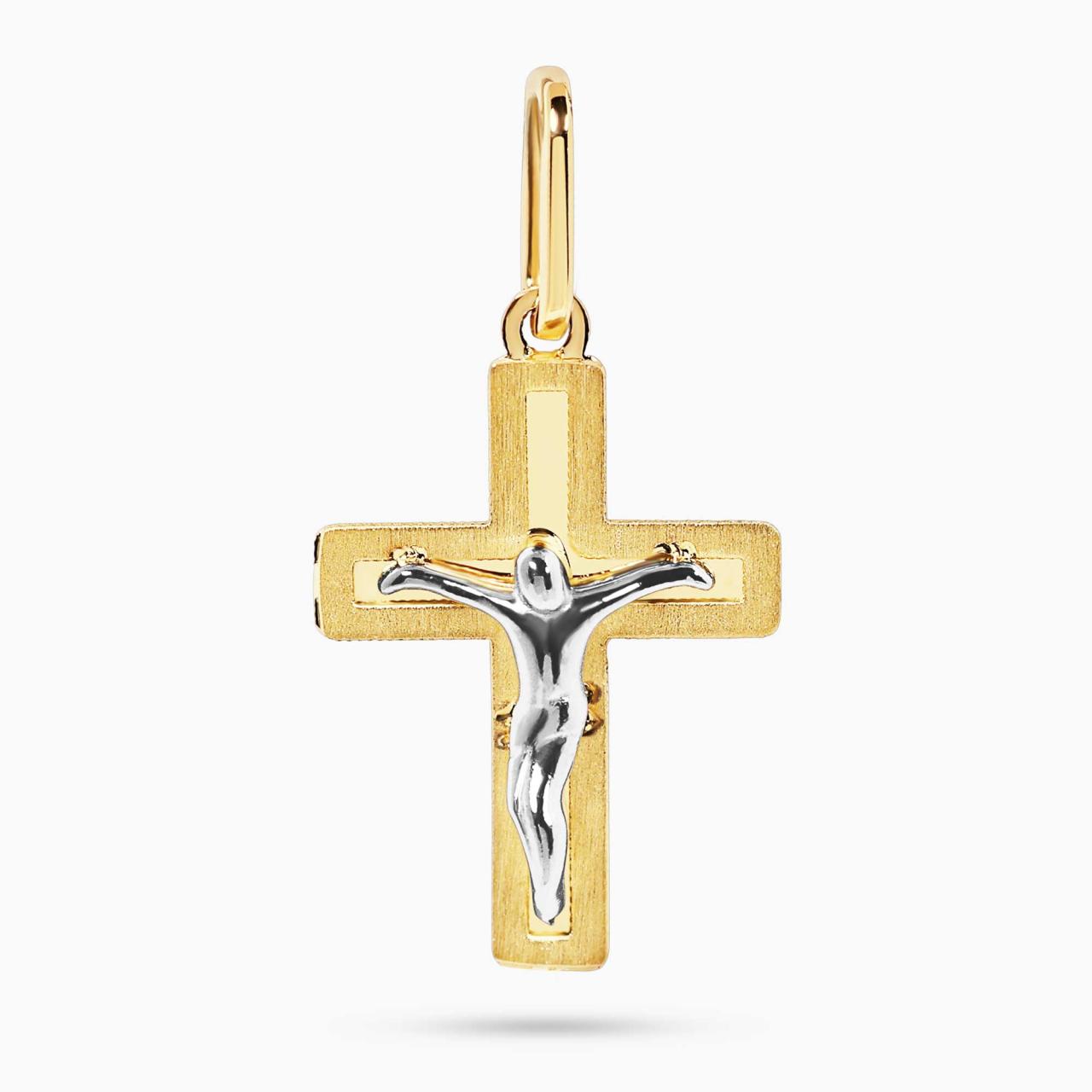 18ct yellow and white gold solid crucifix pendant