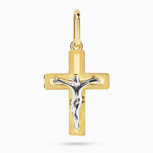 18ct yellow and white gold solid crucifix pendant