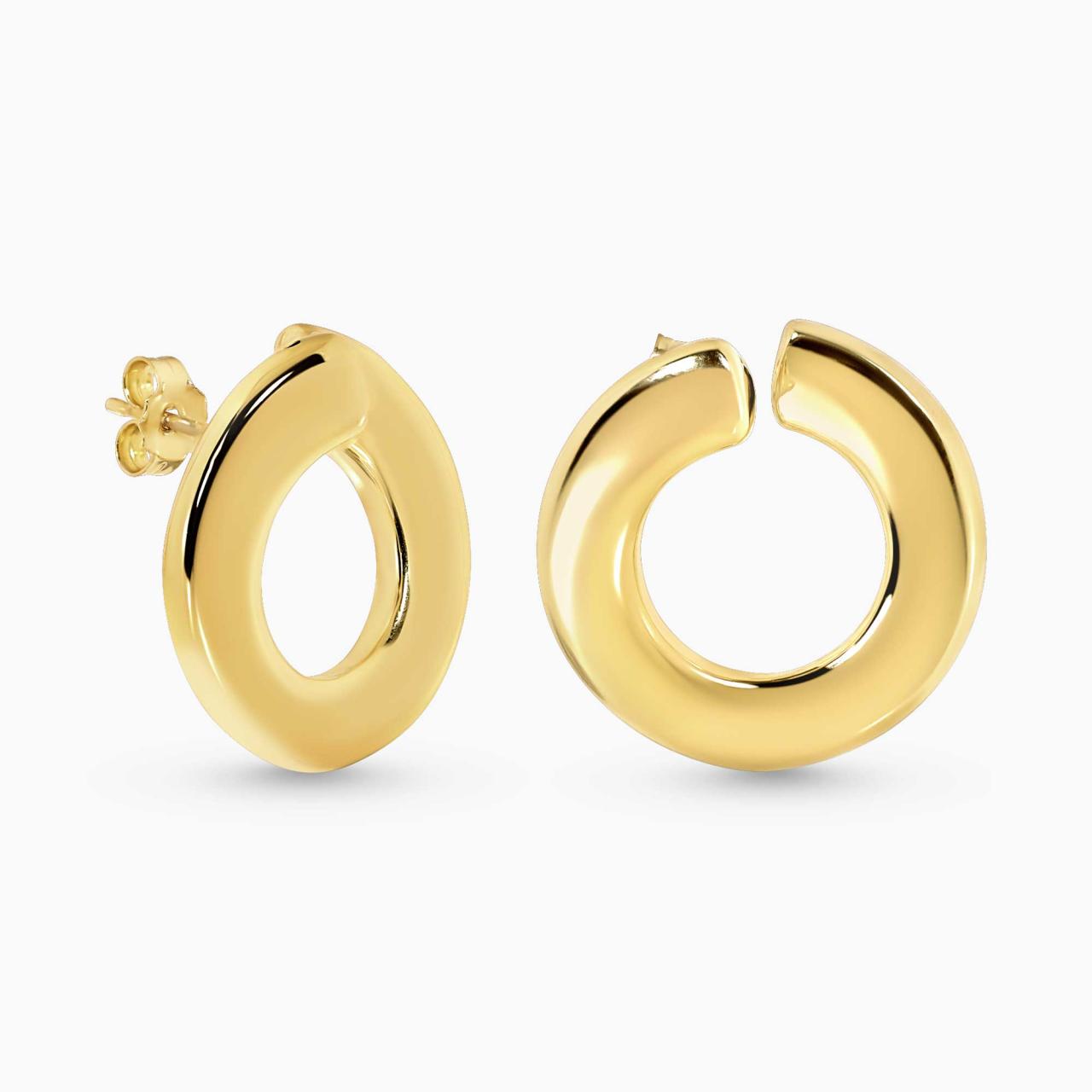 18ct yellow gold hollow chunky circle stud earrings
