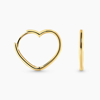 18ct yellow gold heart shape sideways huggies