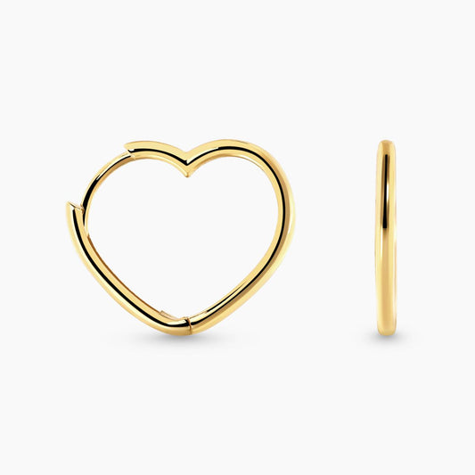 18ct yellow gold heart shape sideways huggies