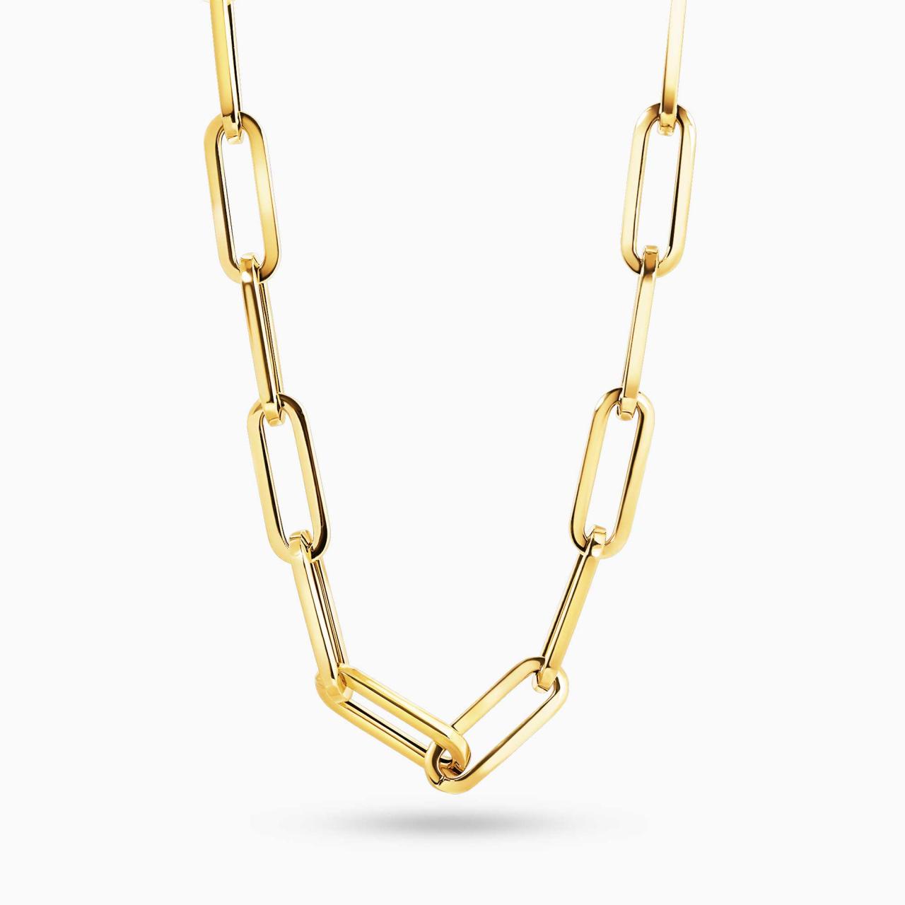 18ct yellow gold 45cm hollow paperclip link chain with lobster clasp