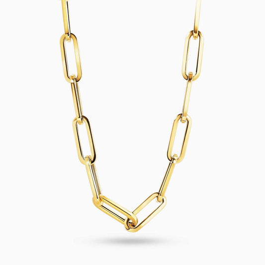 18ct yellow gold 45cm hollow paperclip link chain with lobster clasp