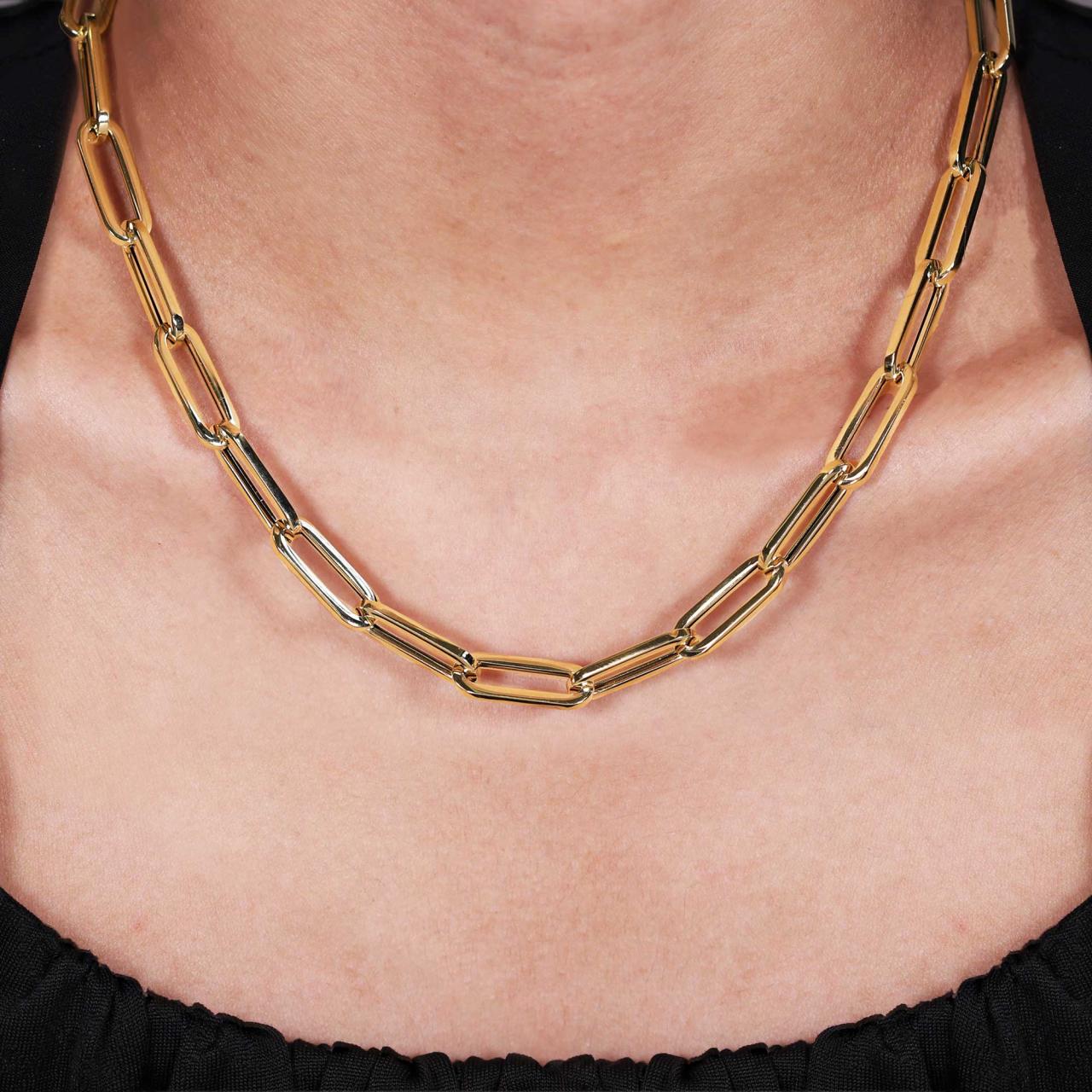 18ct yellow gold 45cm hollow paperclip link chain with lobster clasp