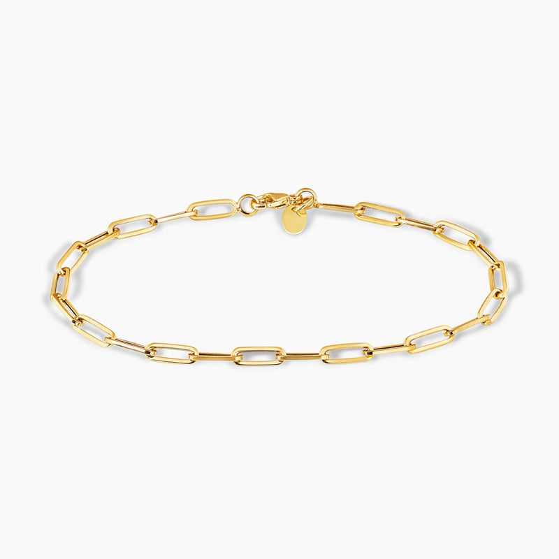 18ct yellow gold 19cm hollow paperclip link bracelet