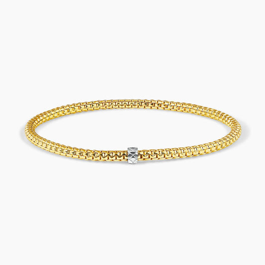 18ct yellow gold stretch mesh bracelet with an 18ct white gold rondel