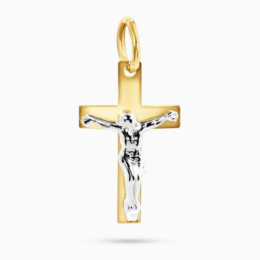 18ct yellow and white gold hollow crucifix pendant