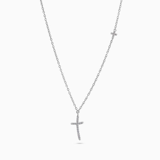 18ct white gold cubic zirconia set cross necklace with lobster clasp