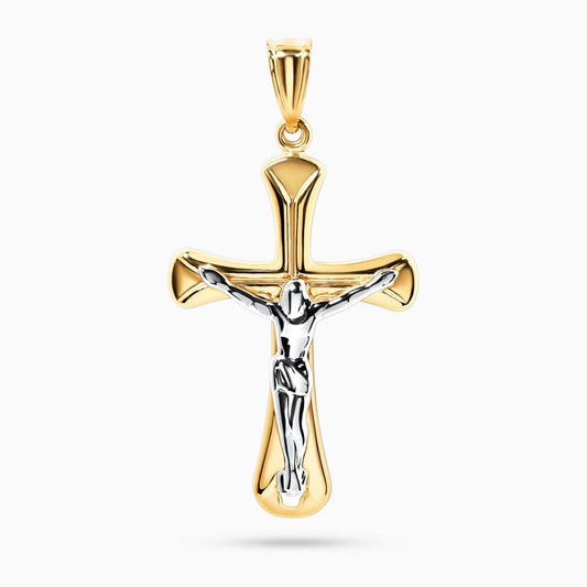 18ct yellow and white gold hollow crucifix pendant