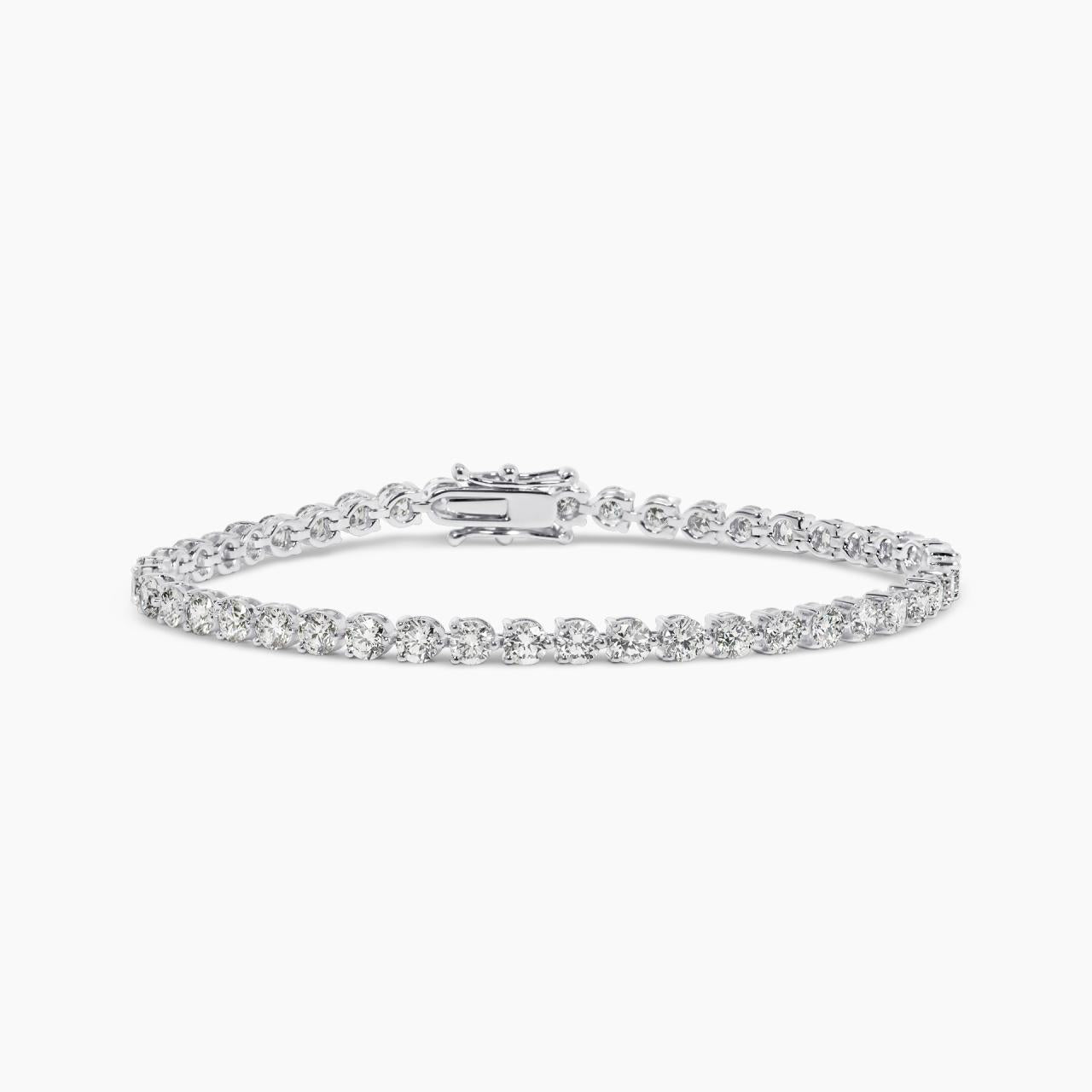 18ct white gold 52=3.62ct DEF VVS VS round brilliant cut lab grown diamonds tennis bracelet in a three claw setting