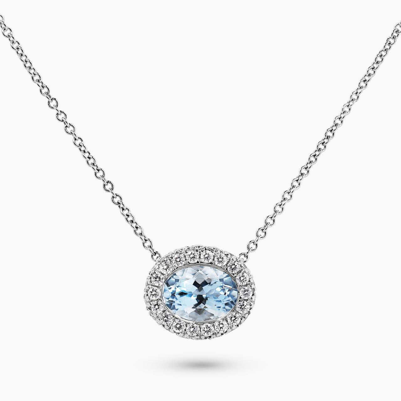 18ct white gold oval aquamarine and diamond necklace
