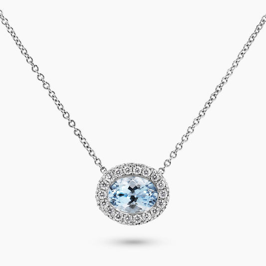 18ct white gold oval aquamarine and diamond necklace