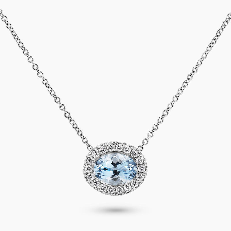 18ct white gold oval aquamarine and diamond necklace