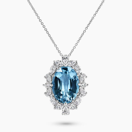18ct white gold oval shaped aquamarine and diamond necklace