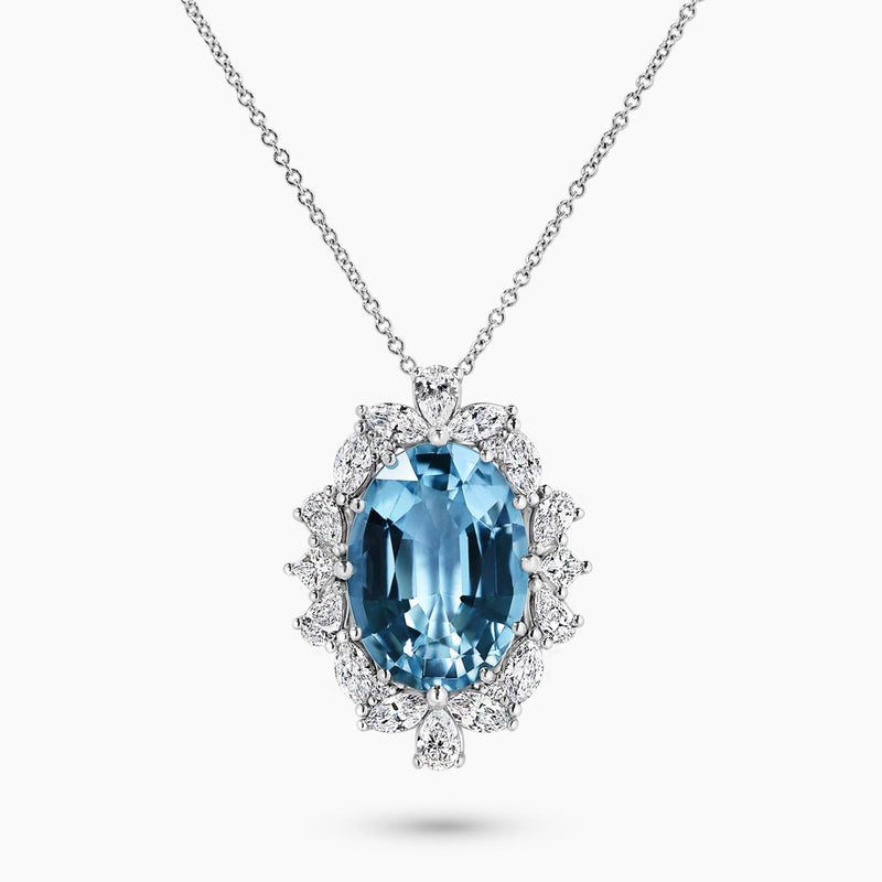 18ct white gold oval shaped aquamarine and diamond necklace