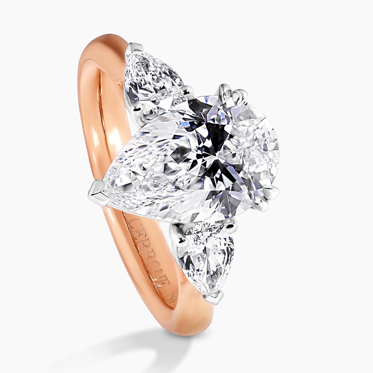 GRACIA ETERNA -  18ct rose and white gold 2.74ct E VS1 LAB Grown Pear shaped diamond engagement ring IGI Cert