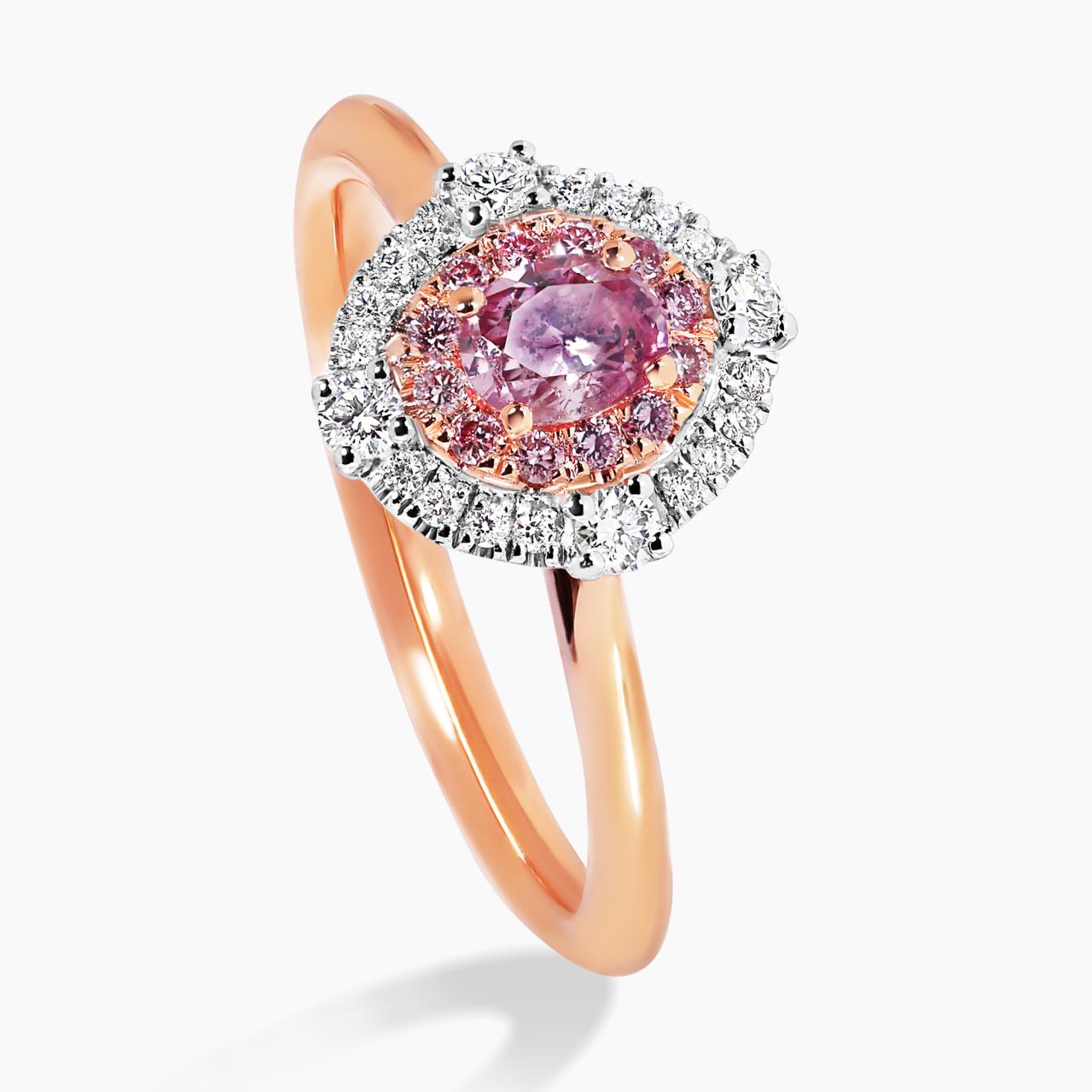 18ct rose and white gold oval shaped brilliant cut fancy intense purple pink diamond halo ring
