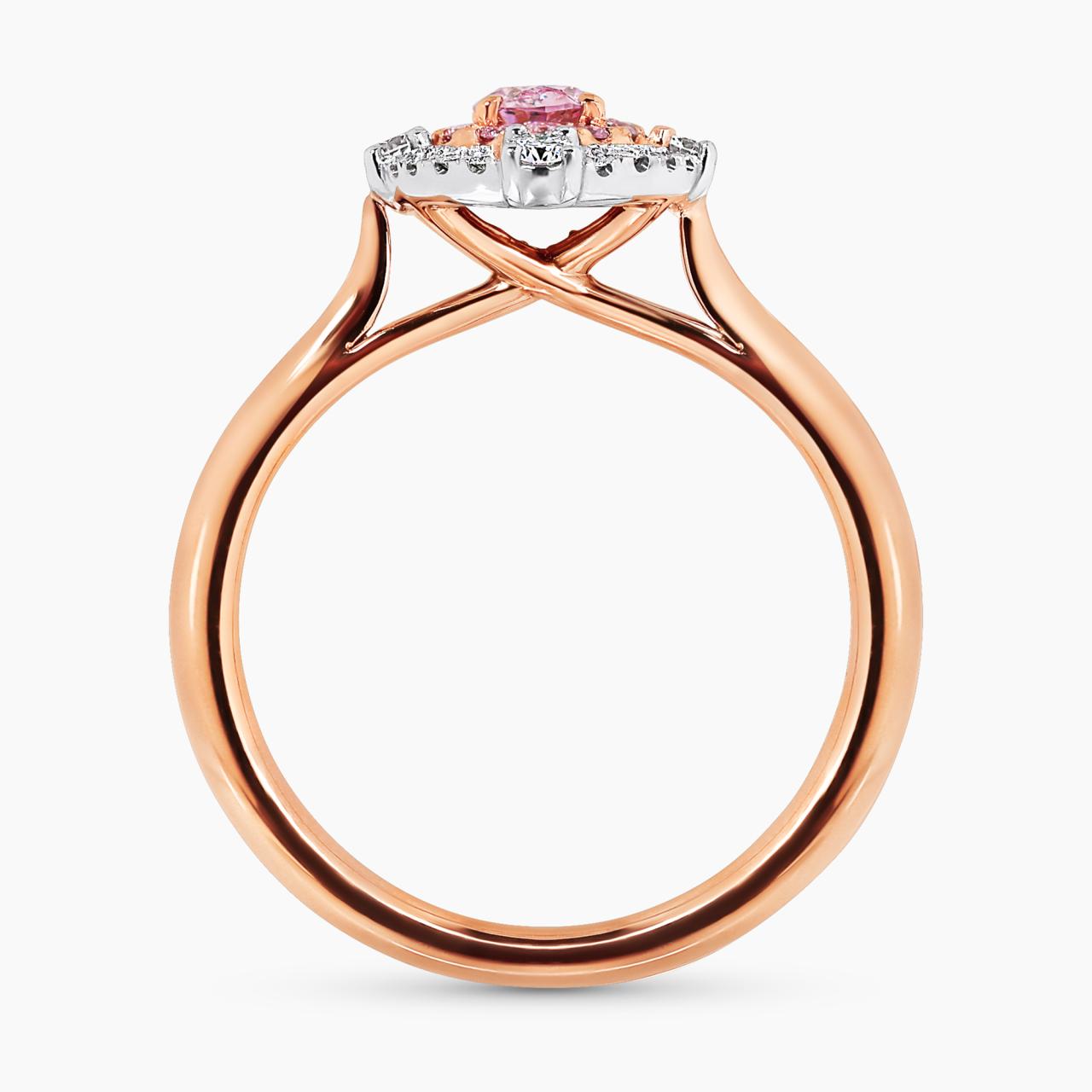 18ct rose and white gold oval shaped brilliant cut fancy intense purple pink diamond halo ring