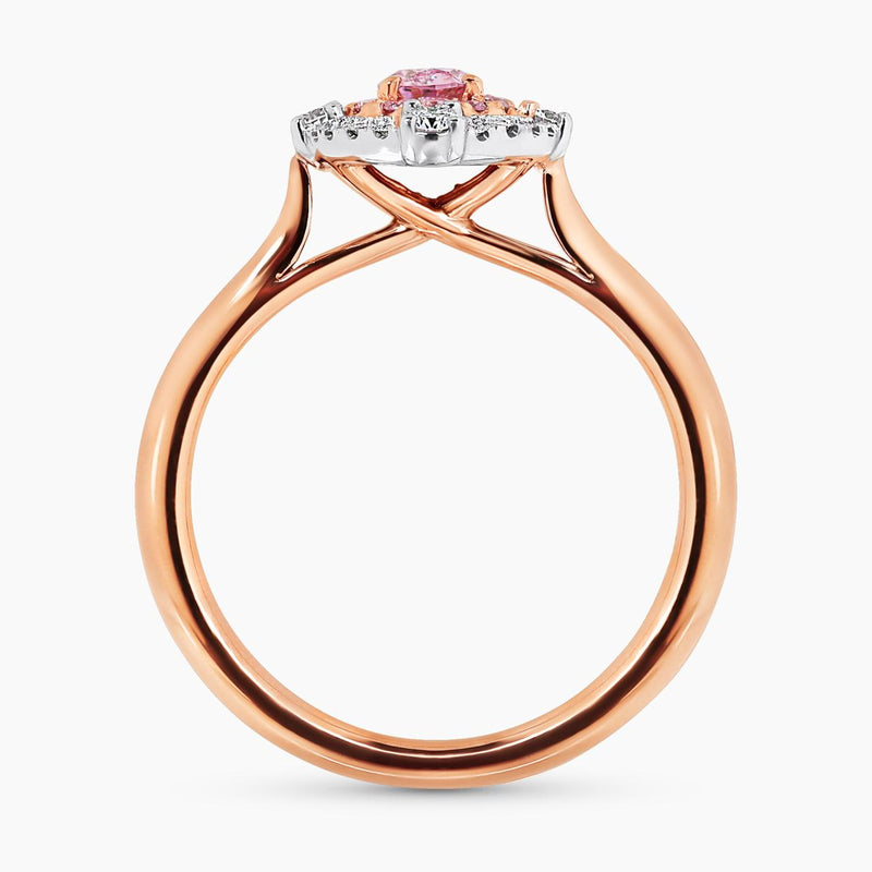 18ct rose and white gold oval shaped brilliant cut fancy intense purple pink diamond halo ring