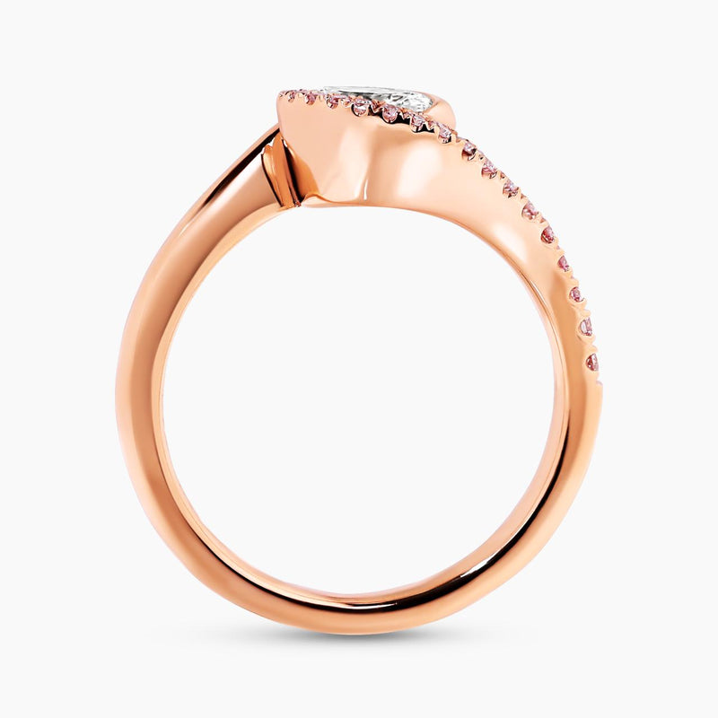 18ct rose gold oval brilliant cut diamond ring with Argyle RBC diamond band
