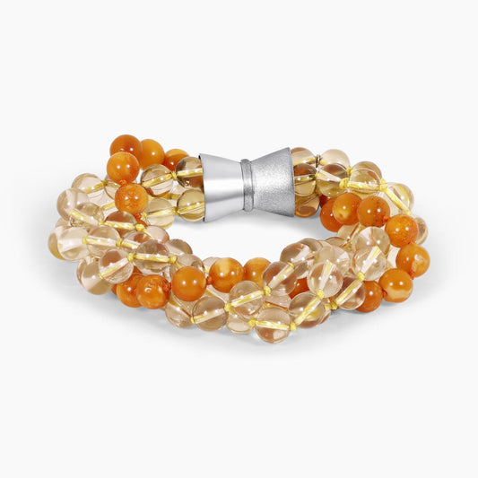 Amber and lemon quartz bracelet ended with a silver magnetic clasp from the Carmela Cerrone Collection
