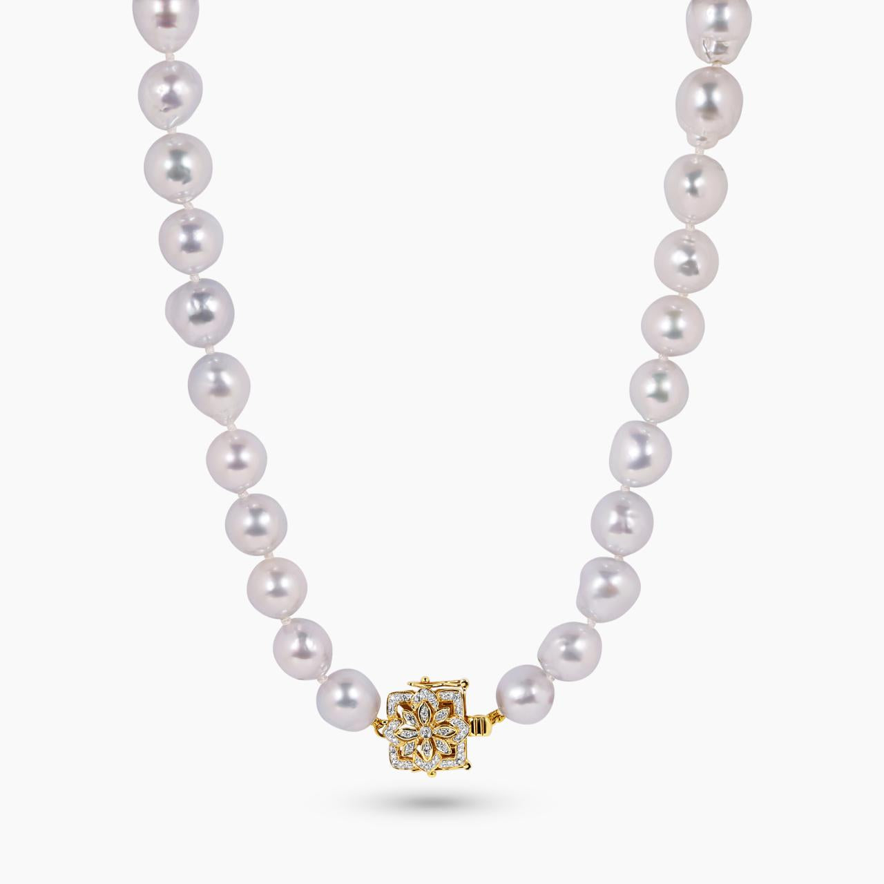 9-12mm South sea pearls necklace ended with a 18ct yellow gold diamond clasp from the Carmela Cerrone Collection