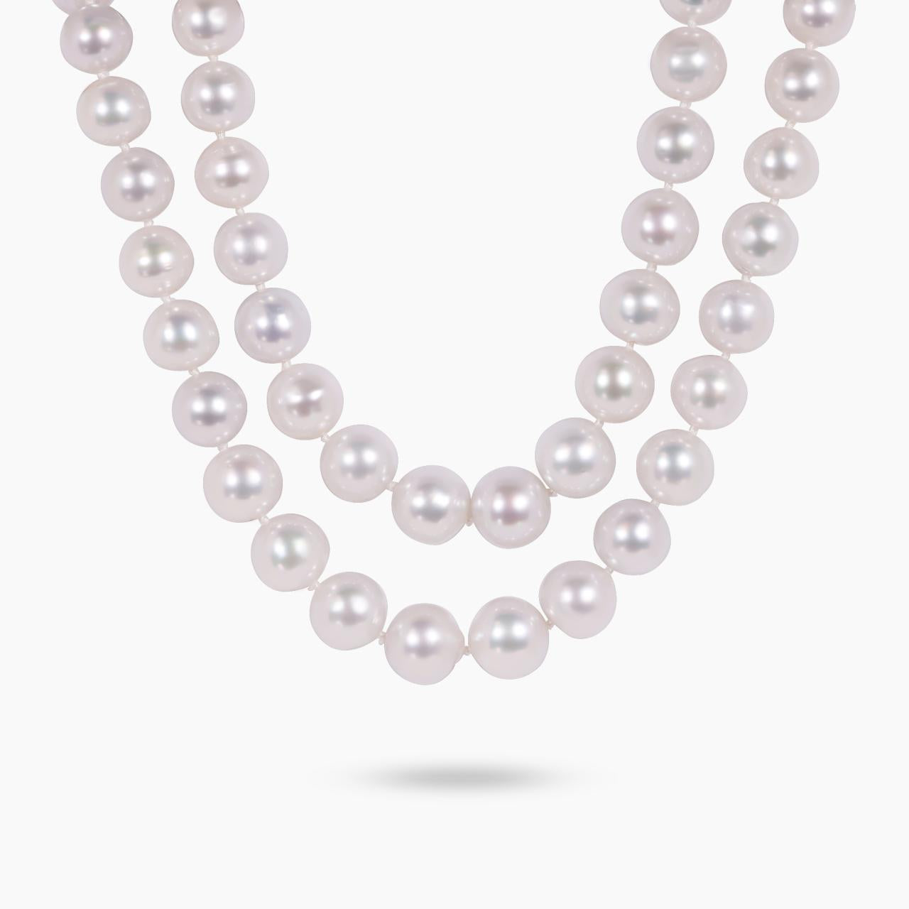 Two rows of 9-12mm south sea pearls necklace ended with 18ct white gold round brilliant cut diamonds clasp 
