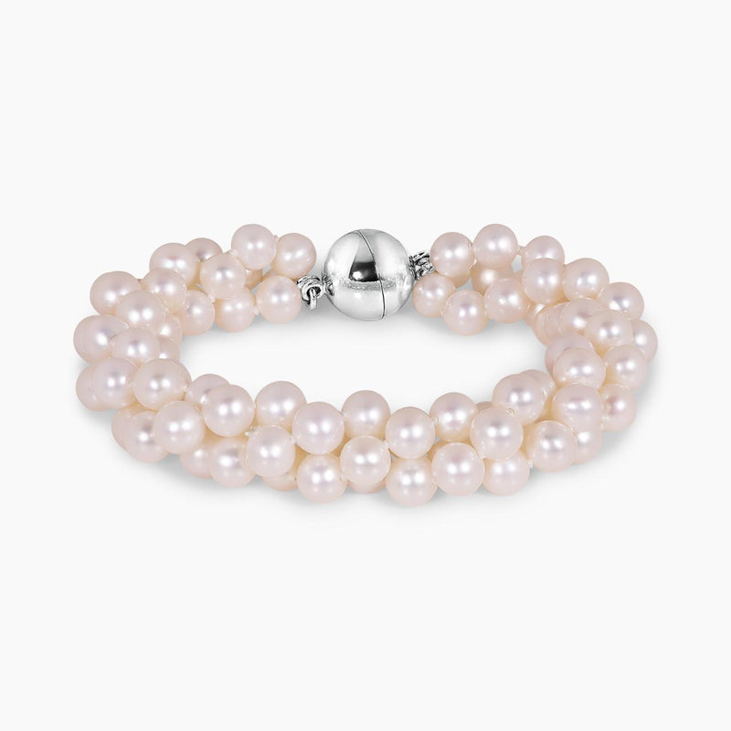 Fresh water three strands 6mm pearl bracelet from Carmela Cerrone collection features magnetic ball clasp