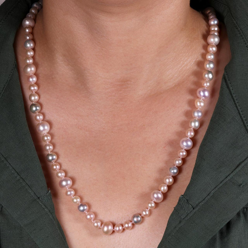 Fresh water pink pearl necklace  from Carmela Cerrone collection on the neck