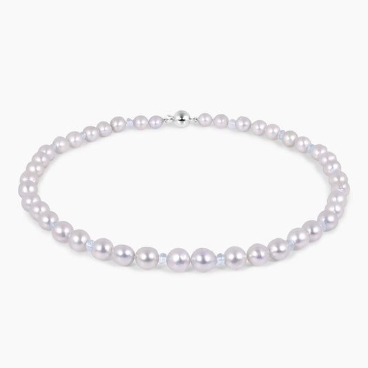 One row of semi baroque South Sea pearls, aquamarine beads necklace