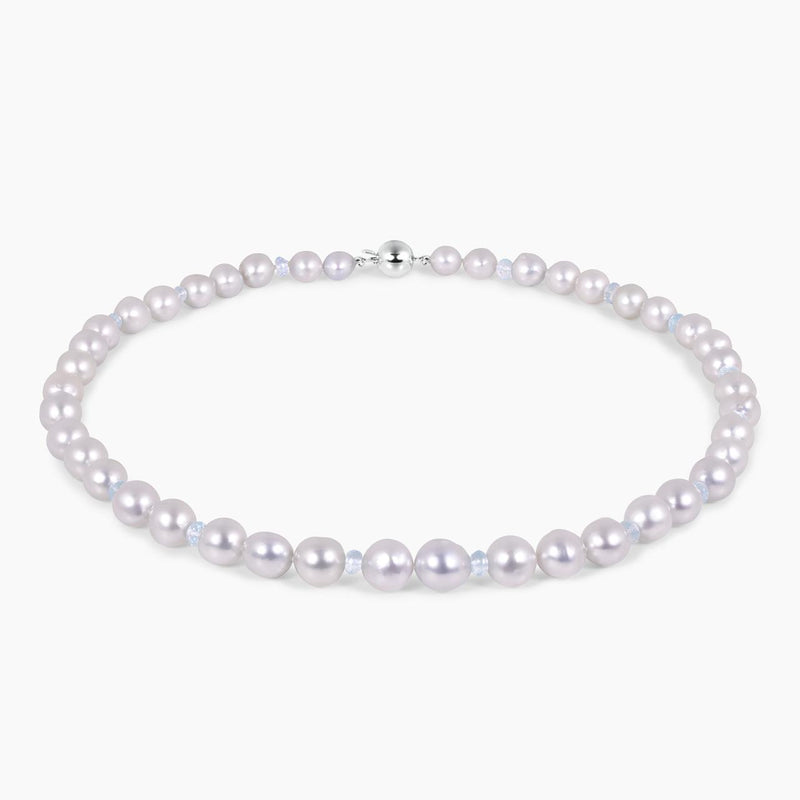 One row of semi baroque South Sea pearls, aquamarine beads necklace