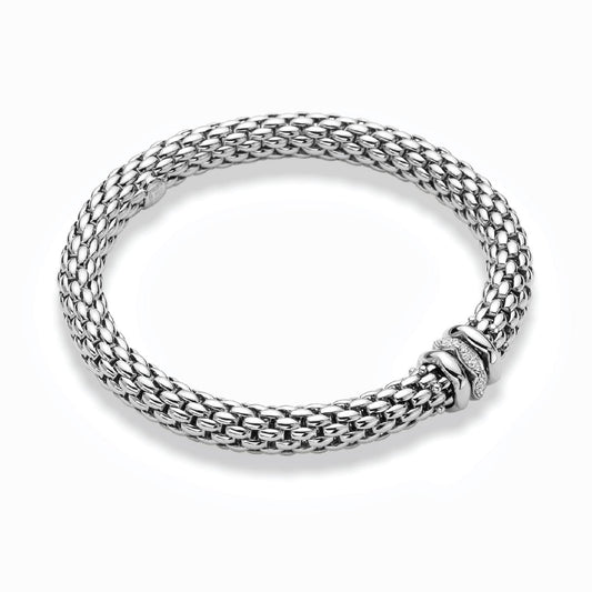 18ct white gold round brilliant cut diamond rondel Fope stretch bracelet