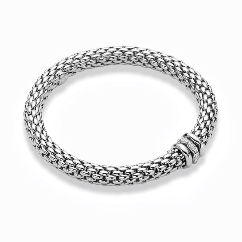 18ct white gold round brilliant cut diamond rondel Fope stretch bracelet