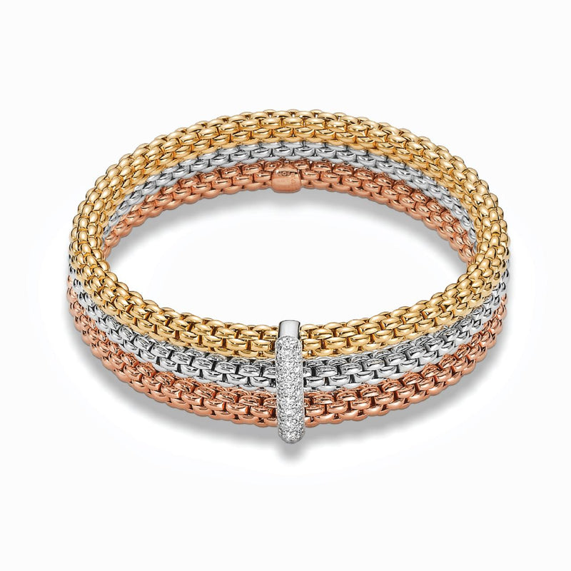 18ct yellow white and rose gold  stretch diamond Fope bracelet