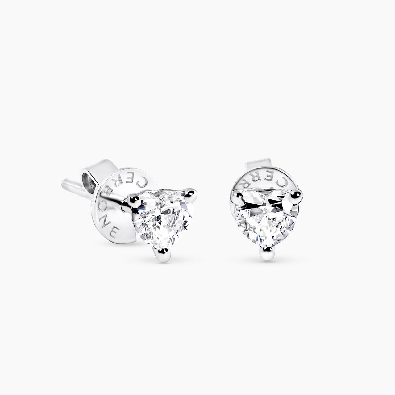 18ct white gold 2=0.62ct heart shaped diamond stud earrings in a claw setting