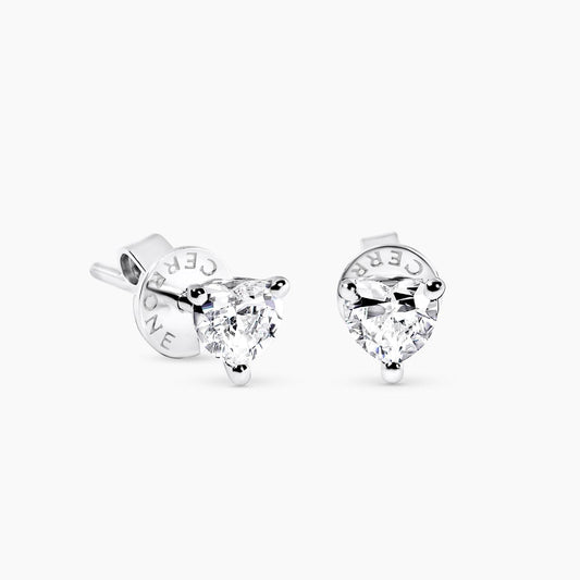 18ct white gold 2=0.62ct heart shaped diamond stud earrings in a claw setting