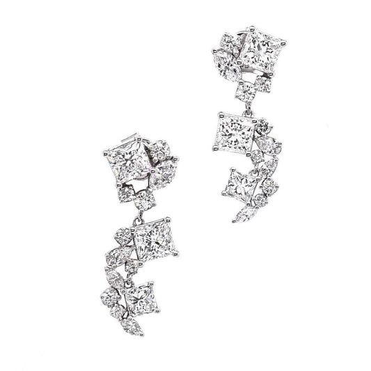 18ct white gold princess, round, pear, marquise and princess cut diamonds drop earrings GIA cert