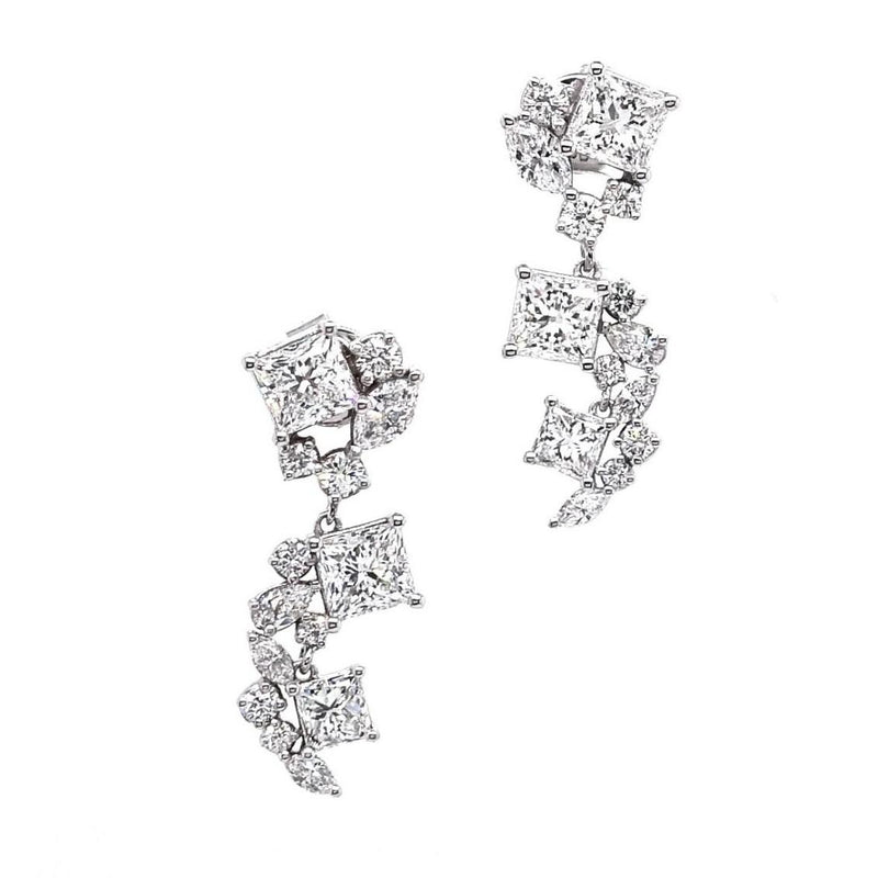 18ct white gold princess, round, pear, marquise and princess cut diamonds drop earrings