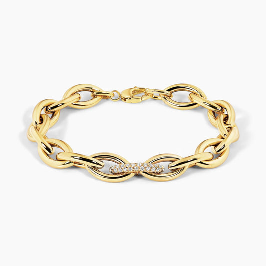 18ct yellow gold diamond set oval link chain bracelet with lobster clasp