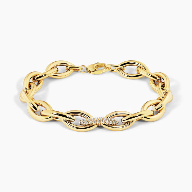 18ct yellow gold diamond set oval link chain bracelet with lobster clasp
