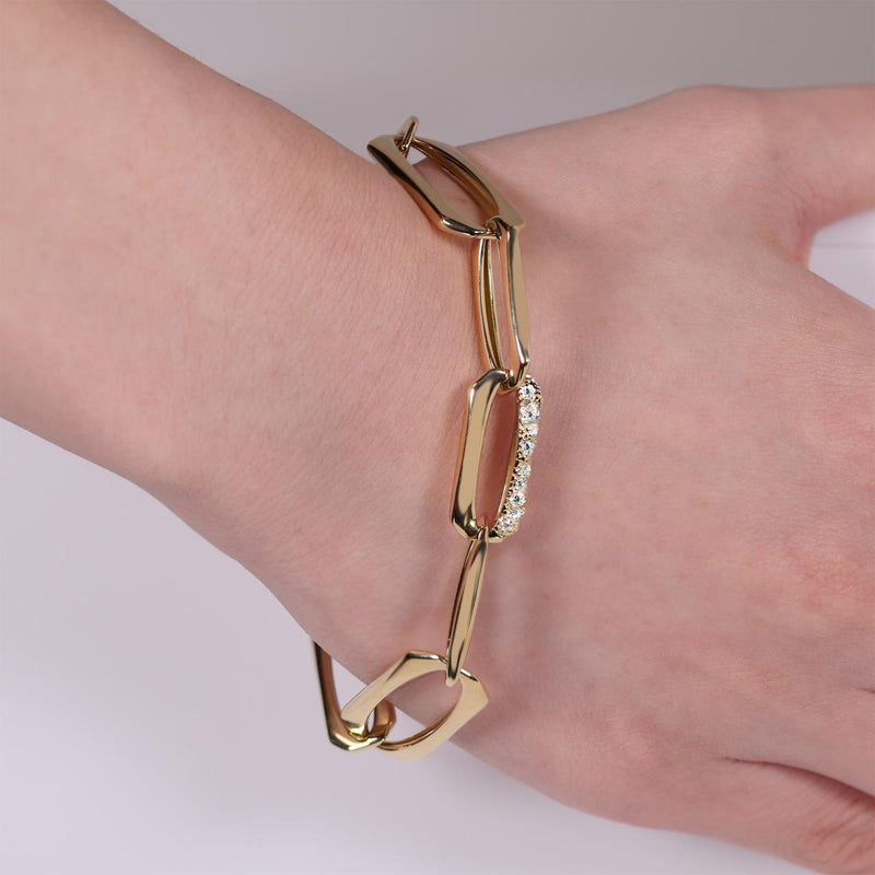 18ct yellow diamond set fancy link bracelet on the wrist