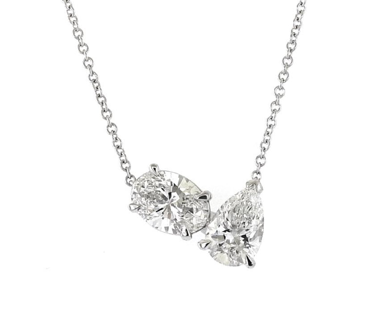 18ct white gold 1.05ct E VS1 pear shape and 1.13ct E VS1 oval shape LAB Grown Diamonds necklace IGI Certs