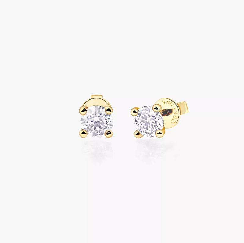 18ct yellow gold 2=0.85ct DEF VVS VS round brilliant cut lab grown diamonds stud earrings in a four claw setting