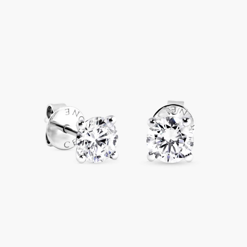 18ct white gold 2=1.66ct DEF VS round brilliant cut lab grown diamonds stud earrings in a four claw setting