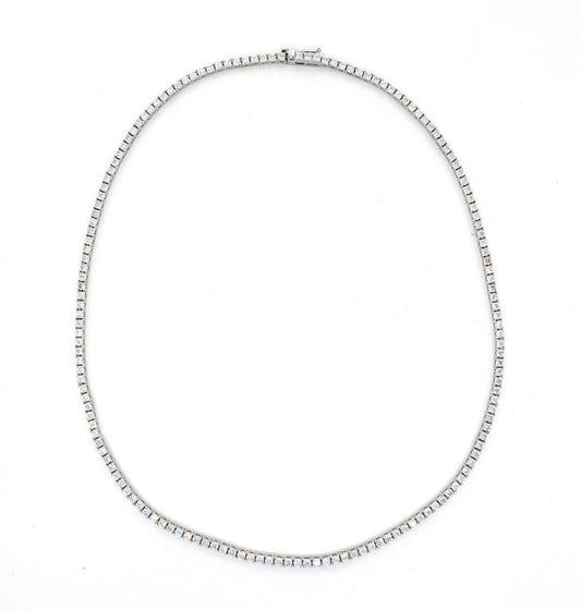 18ct white gold round brilliant cut diamond tennis necklace in a four claw setting