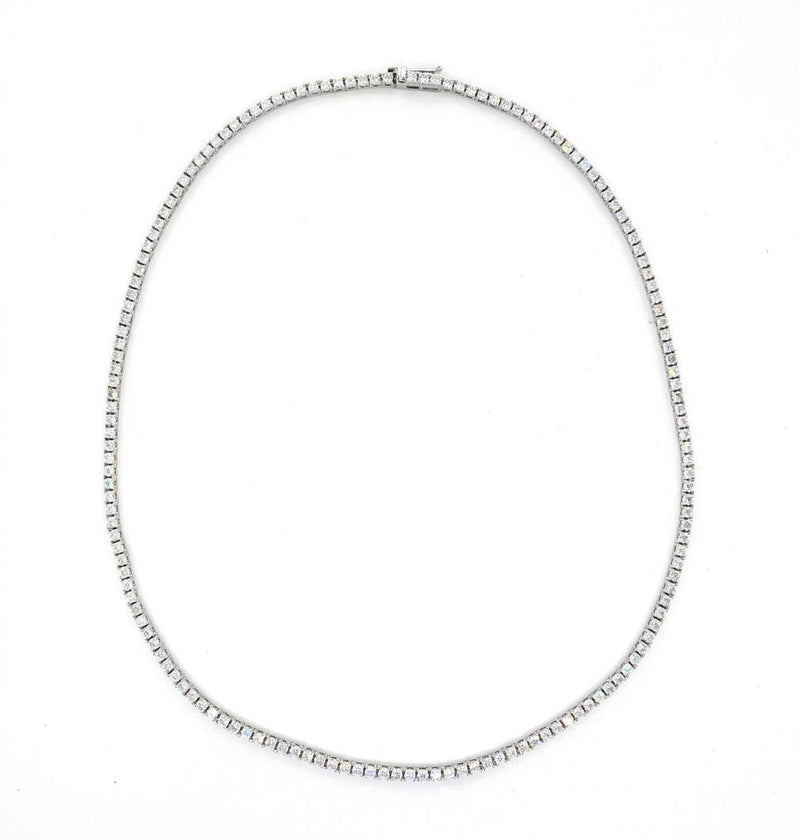 18ct white gold round brilliant cut diamond tennis necklace in a four claw setting